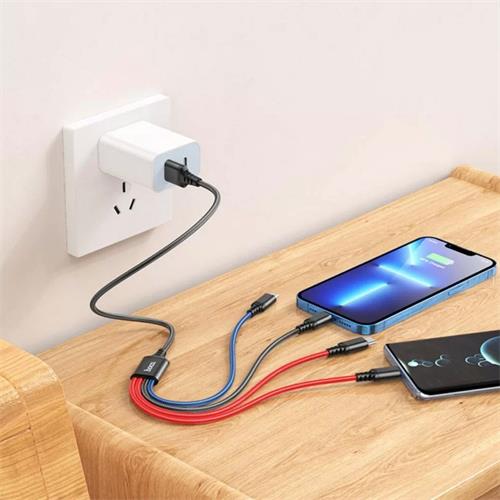 Cable USB Multiple a USB-C x 2,  Lightning y Micro 4-1 Hoco X76 Negro, Rojo Azul