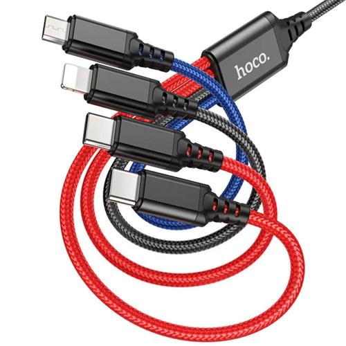 Cable USB Multiple a USB-C x 2,  Lightning y Micro 4-1 Hoco X76 Negro, Rojo Azul