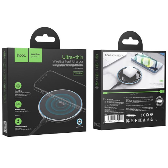 Hoco CW6 Pro Cargador Inalámbrico Rápido 15W Negro