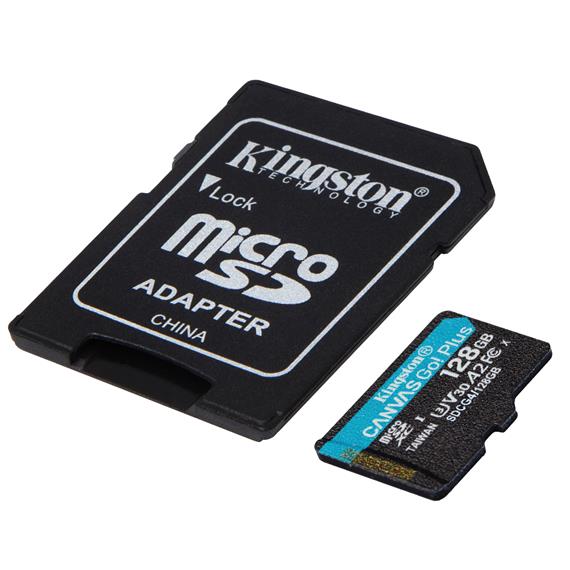 Memoria SD Micro SDXC 128GB Kingston Gen 4 200mb/s V30+ Adaptador Canvas Go Plus SDCG4
