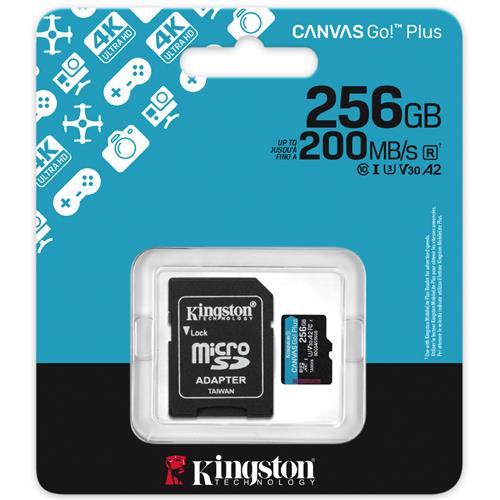 Memoria SD Micro SDXC 256GB Kingston Gen 4 200mb/s V30+ Adaptador Canvas Go Plus SDCG4