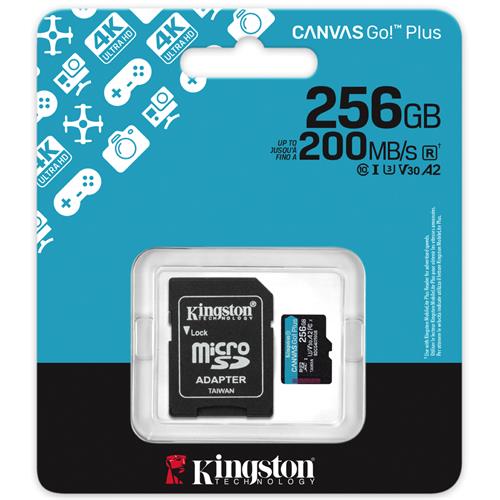 Memoria SD Micro SDXC 256GB Kingston Gen 4 200mb/s V30+ Adaptador Canvas Go Plus SDCG4