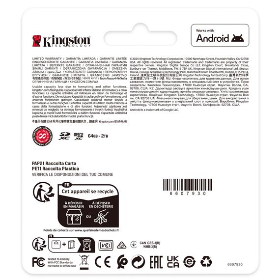 Memoria Micro SDXC 128GB Kingston Class 10 + Adaptador Canvas Select Plus 150mb/s
