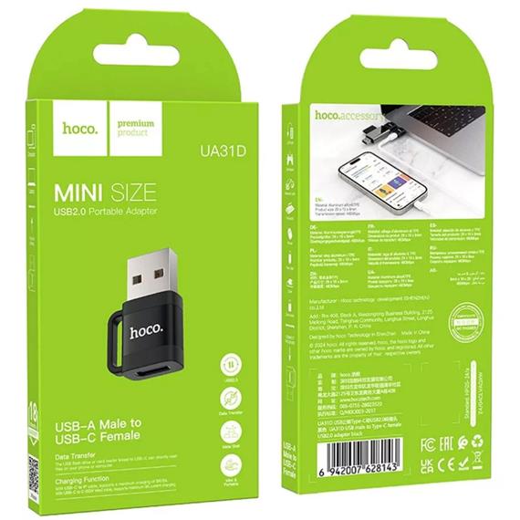 Adaptador USB-A a USB-C Negro Hoco UA31D