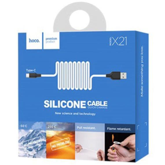Cable USB a USB-C 1 metro Hoco X21 Ultra Resistente Blanco