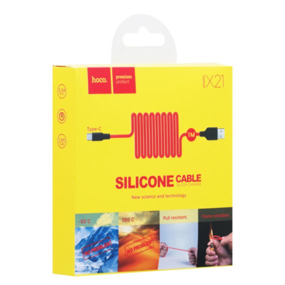 Cable USB a USB-C 1 metro Hoco X21 Ultra Resistente Rojo