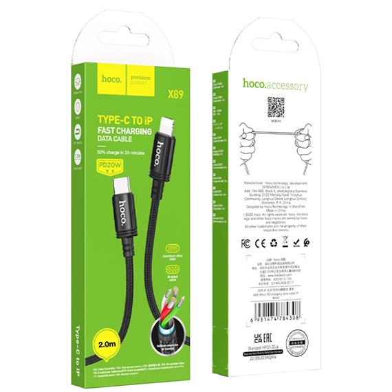 Cable USB-C a Lightning 2 metros 27W Hoco X89 Reforzado Negro
