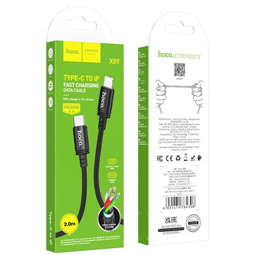 Cable USB-C a Lightning 2 metros 27W Hoco X89 Reforzado Negro