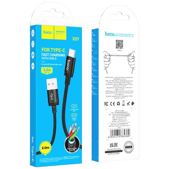 Cable Usb-A a Usb-C 3.0A 2 metros Hoco X89 Negro