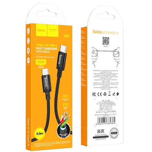 Cable Usb-C a Usb-C 60W 2 metros Hoco X89 Negro