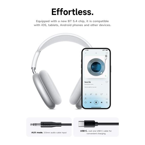Hoco W65 Plus Happy ANC BT Headphones Silver
