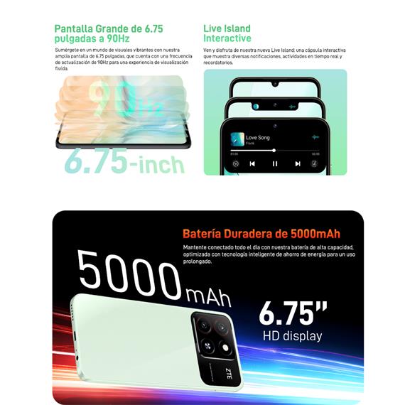 Zte Blade A35 6.75" 2+4GB 64GB Doble Cámara Starry Black