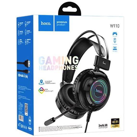 Hoco W110 Auricular Gaming con Luces RGB y Conexión 3.5mm y USB Negro