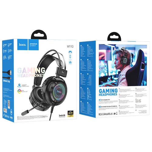 Hoco W110 Auricular Gaming con Luces RGB y Conexión 3.5mm y USB Negro