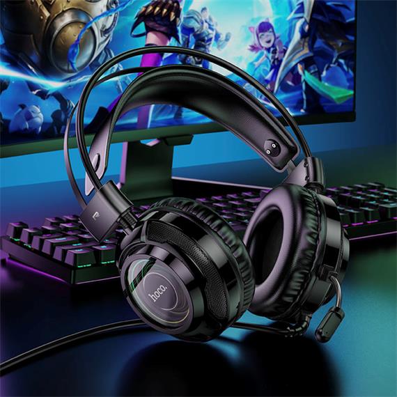 Hoco W110 Auricular Gaming con Luces RGB y Conexión 3.5mm y USB Negro