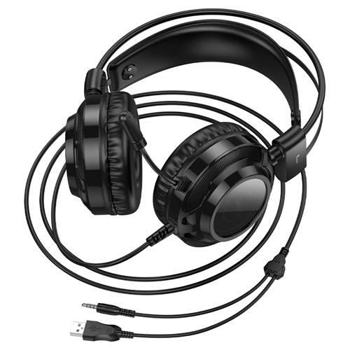 Hoco W110 Auricular Gaming con Luces RGB y Conexión 3.5mm y USB Negro