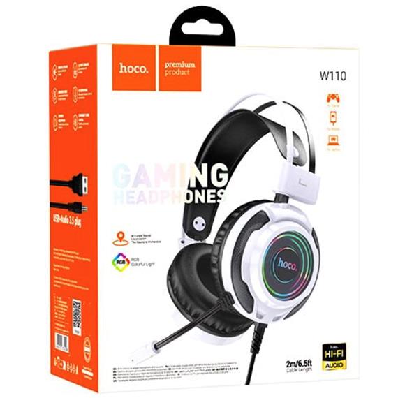Hoco W110 Auricular Gaming con Luces RGB y Conexión 3.5mm y USB Blanco