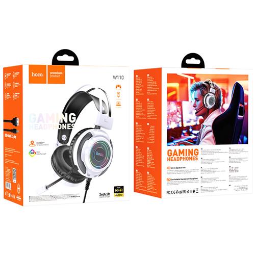 Hoco W110 Auricular Gaming con Luces RGB y Conexión 3.5mm y USB Blanco