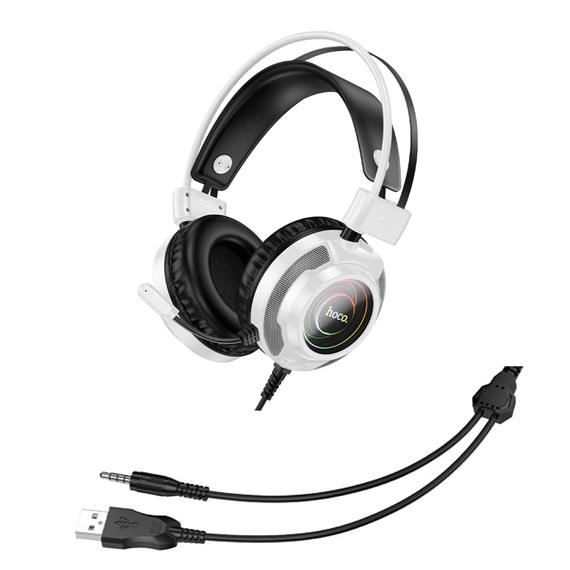 Hoco W110 Auricular Gaming con Luces RGB y Conexión 3.5mm y USB Blanco