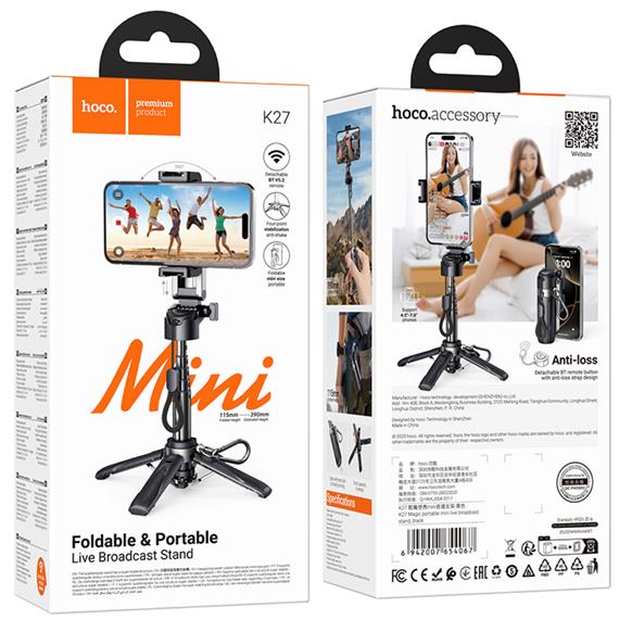 Hoco K27 Selfie Stick y Monopié con Mando Bluetooth