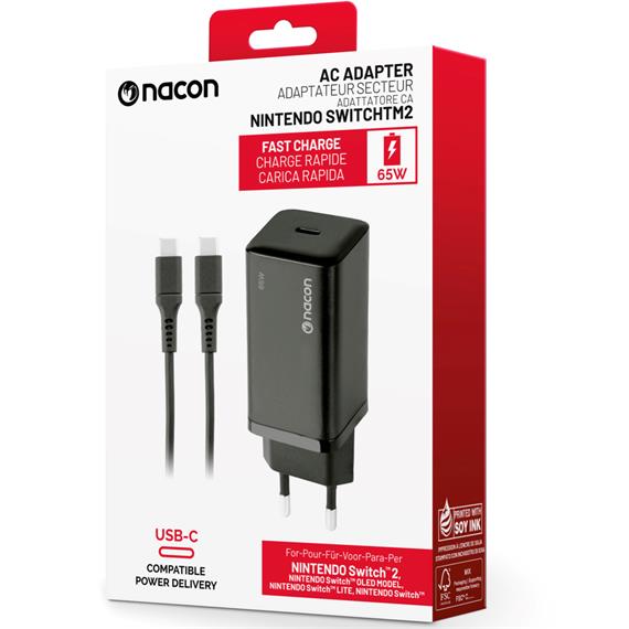 Nacon Cargador Nintendo Switch 2 65W Usb-C Negro (SWITCHNEWADAPT60)