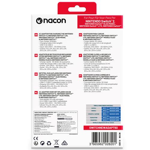 Nacon Cargador Nintendo Switch 2 65W Usb-C Negro (SWITCHNEWADAPT60)