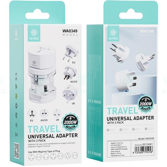 Adaptador de Viaje Universal 3 in 1 EU/AU/AS/UK Ikrea WA0349
