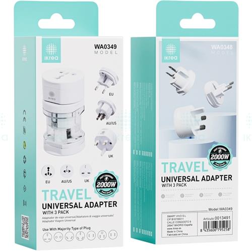 Adaptador de Viaje Universal 3 in 1 EU/AU/AS/UK Ikrea WA0349