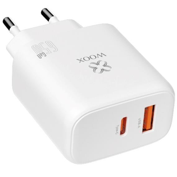 Cargador de Pared PD+QC UsbA+UsbC GaN 65W  Woox MX0094