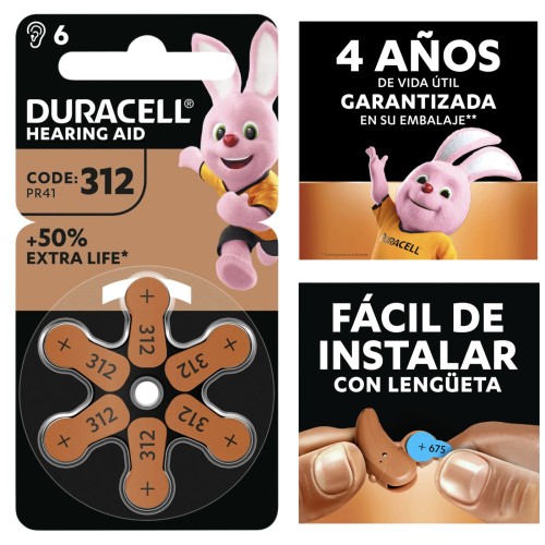 Duracell DA-312 Pila Audífono PR41 6 PCS