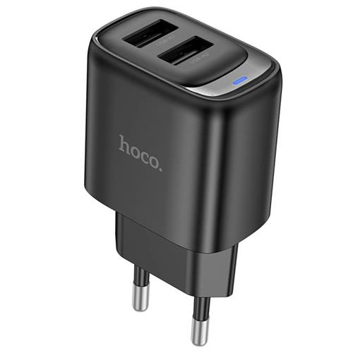 Cargador USB-A X2 Hoco C141A 2.1Amp Negro