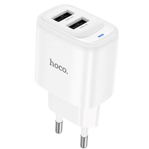 Cargador USB-A X2 Hoco C141A 2.1Amp Blanco