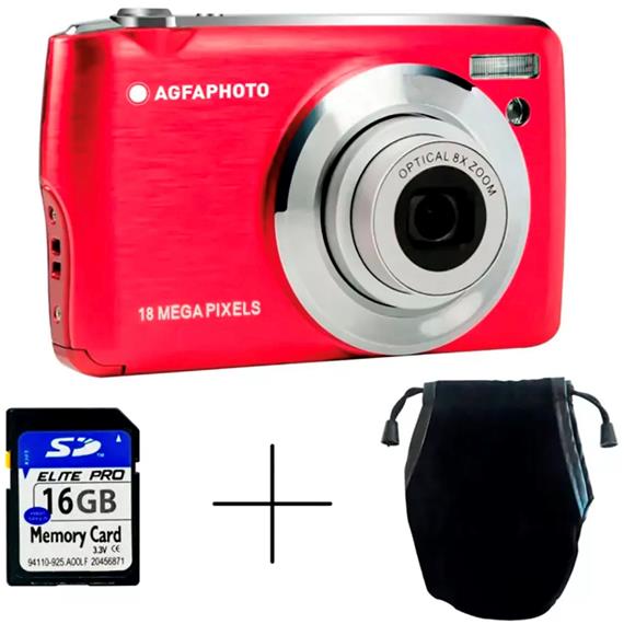 AgfaPhoto DC8200 Cámara Digital 18MP 8x Zoom + SD16GB+ Bag Roja