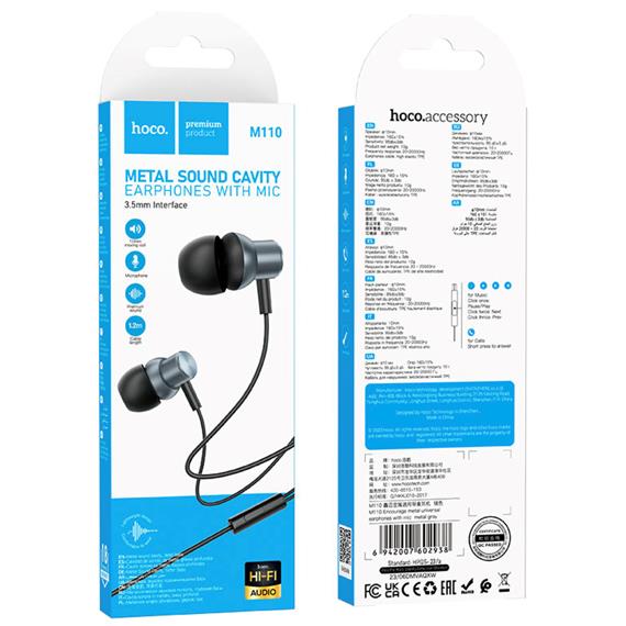 Hoco M110 Auriculares con Micrófono y Clavija 3.5mm Metal Gray