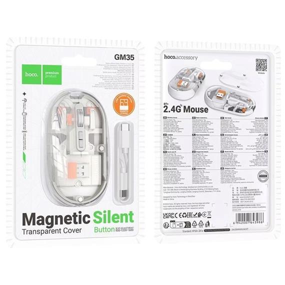 Hoco GM35 Ratón Inalámbrico 2.4G y Bluetooth Recargable Silencioso Blanco