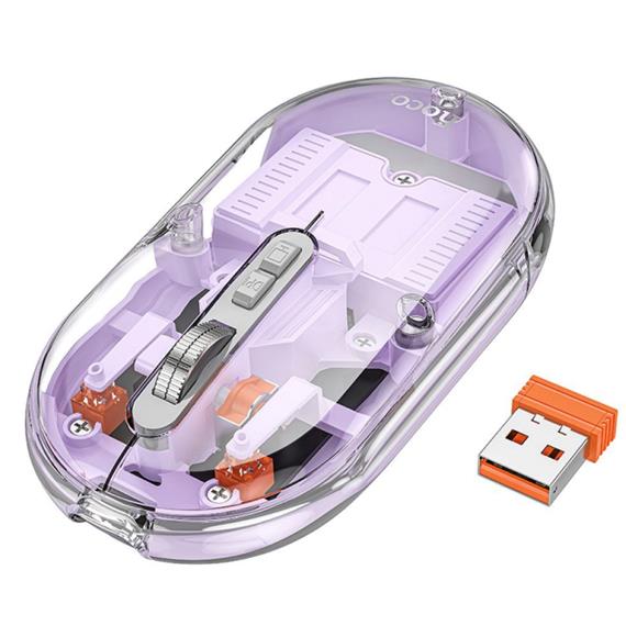 Hoco GM35 Ratón Inalámbrico 2.4G y Bluetooth Recargable Silencioso Púrpura