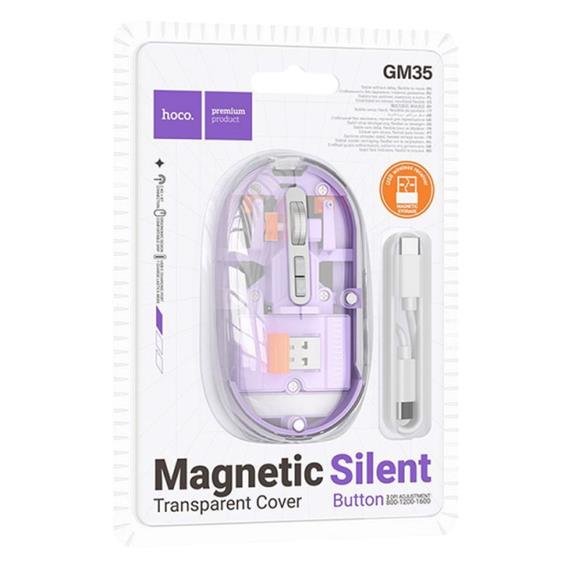 Hoco GM35 Ratón Inalámbrico 2.4G y Bluetooth Recargable Silencioso Púrpura