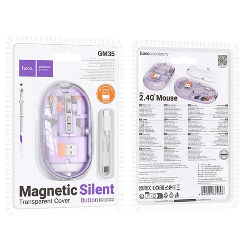 Hoco GM35 Ratón Inalámbrico 2.4G y Bluetooth Recargable Silencioso Púrpura