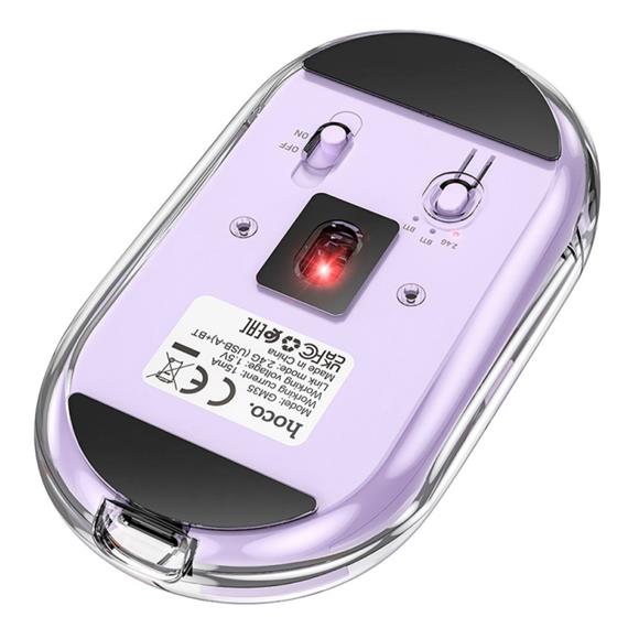 Hoco GM35 Ratón Inalámbrico 2.4G y Bluetooth Recargable Silencioso Púrpura