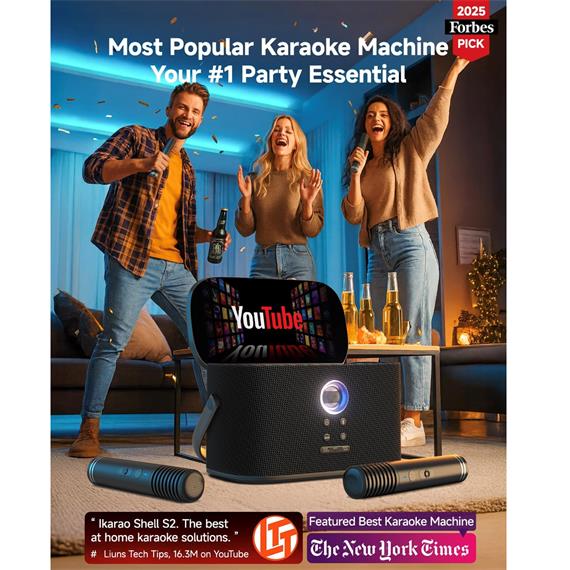 Ikarao Shell S2 Altavoz Karaoke Recargable con Pantalla 8" 140W y 2 Micros