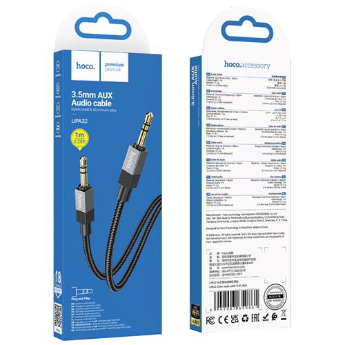 Hoco UPA32 Cable Auxiliar Jack 3.5mm a Jack 3.5mm Negro