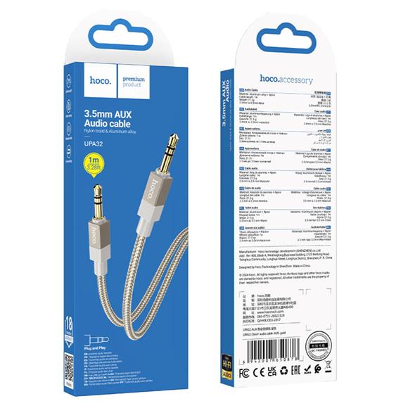 Hoco UPA32 Cable Auxiliar Jack 3.5mm a Jack 3.5mm Dorado