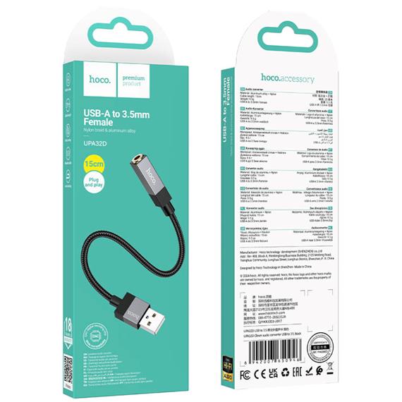 Hoco UPA32D Cable USB-A a Jack 3.5mm  Negro