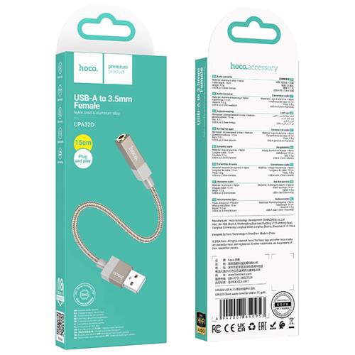 Hoco UPA32D Cable USB-A a Jack 3.5mm  Dorado