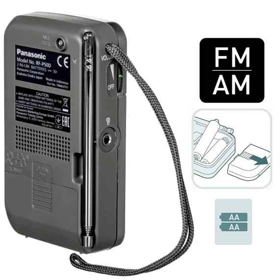 Panasonic RF-P50DEG-S Radio de Bolsillo AM/FM con Antena