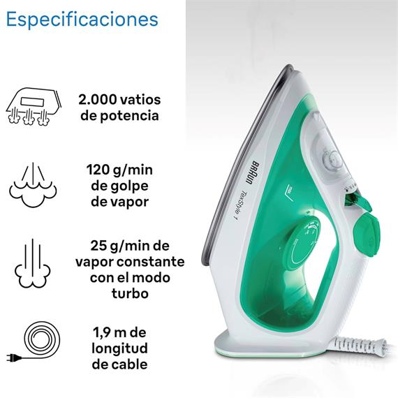 Braun SI1040GR Plancha de Vapor 2.000W 220ml