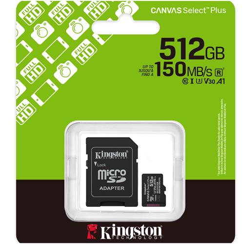 Memoria Micro SDXC 512GB Kingston Clase 10+ Adaptador 150MBS SDCS3