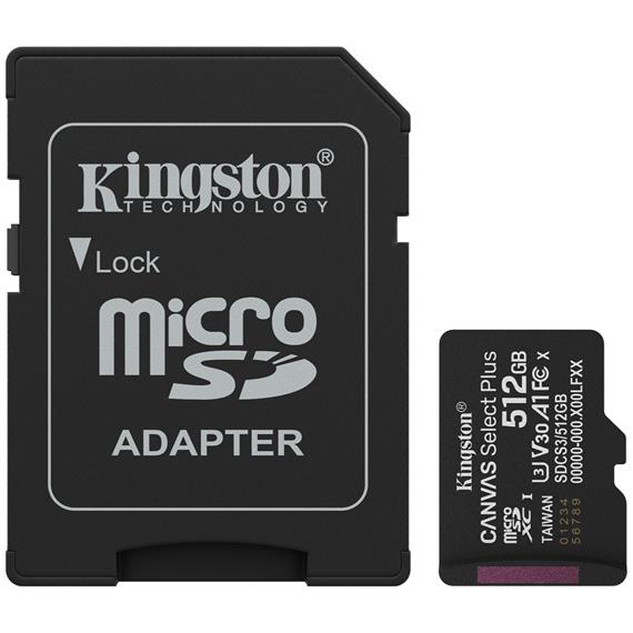 Memoria Micro SDXC 512GB Kingston Clase 10+ Adaptador 150MBS SDCS3