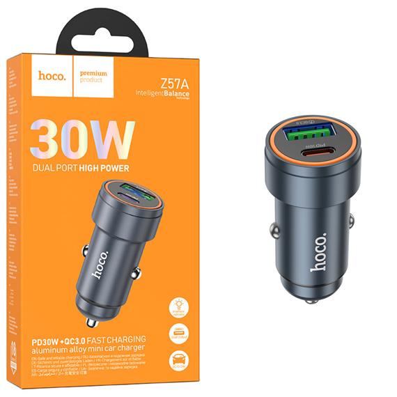 Cargador de Coche Hoco Z57A Glorious PD30W+QC3.0  Metal Gray