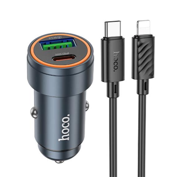 Cargador de Coche Set Hoco Z57A PD30W + QC3.0 + Cable Lightning